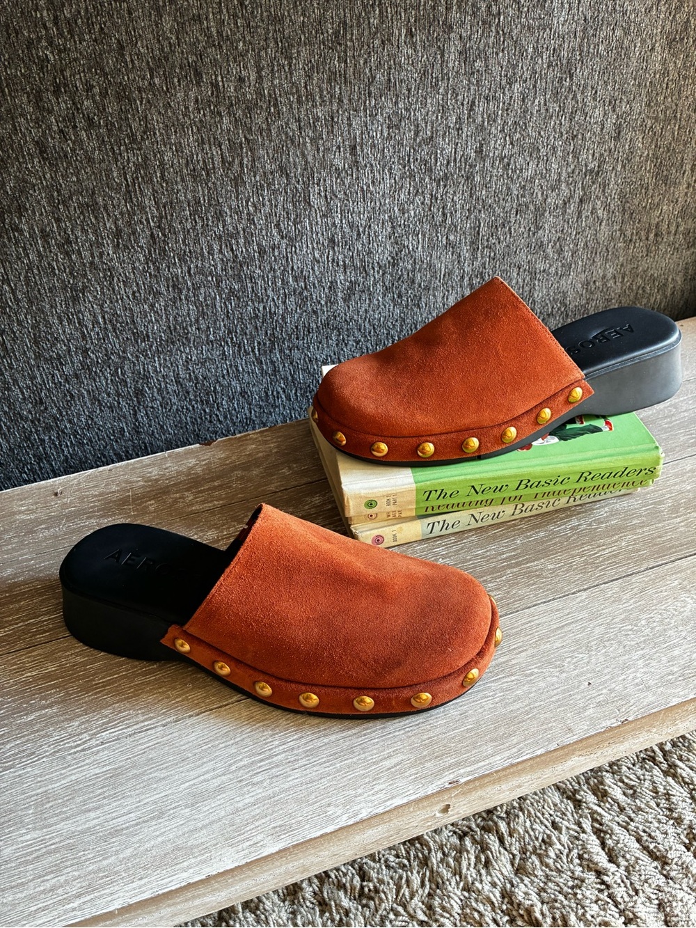AEROSOLES Faye Rust Suede Studded Clog Mule